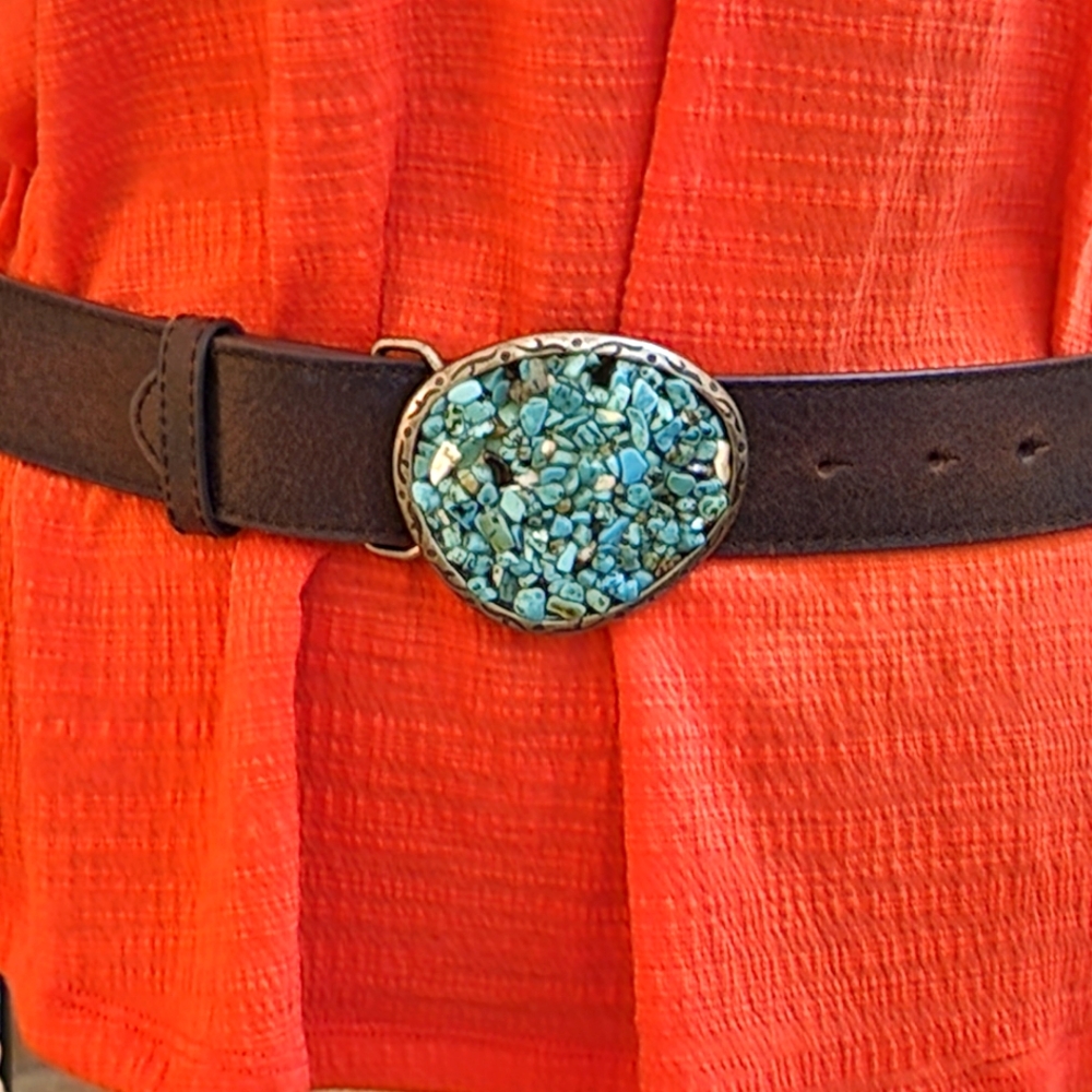 Leather Belt with Turquoise stoned buckle (large)